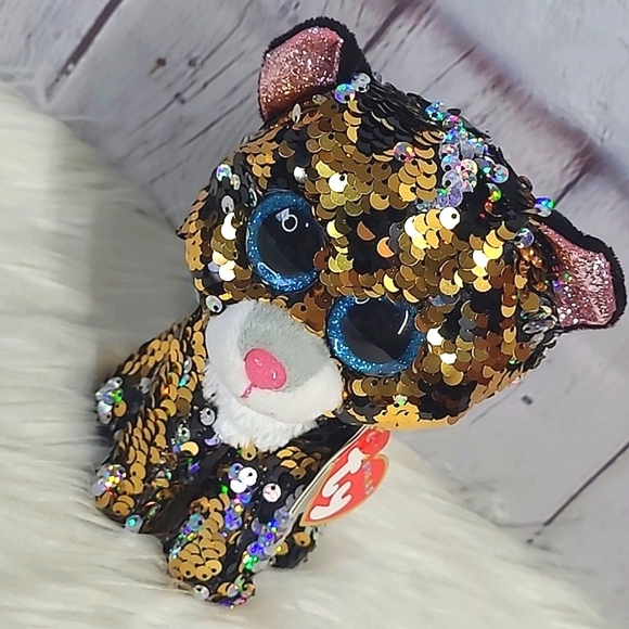 Ty Sterling Leopard Cat Sequin Flippables Ty Beanie Boos Plush Stuffed Animal - Picture 5 of 16